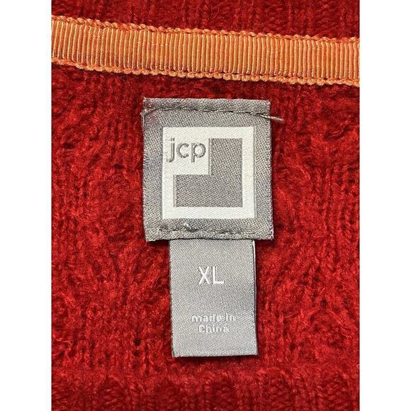 JC Penny Women’s Wool Blend Argyle Textured Sweater Long Sleeve Pullover XL Red - Picture 6 of 8